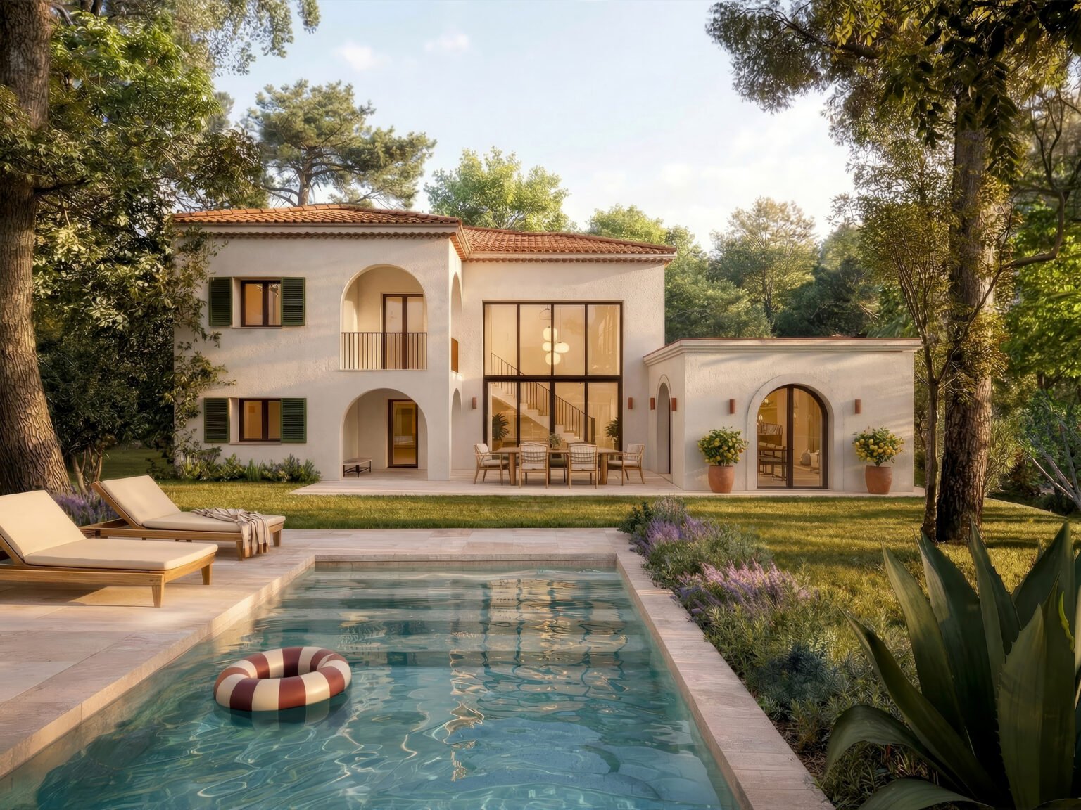 Une belle villa avec piscine entourée de verdure, un havre de paix et de luxe.